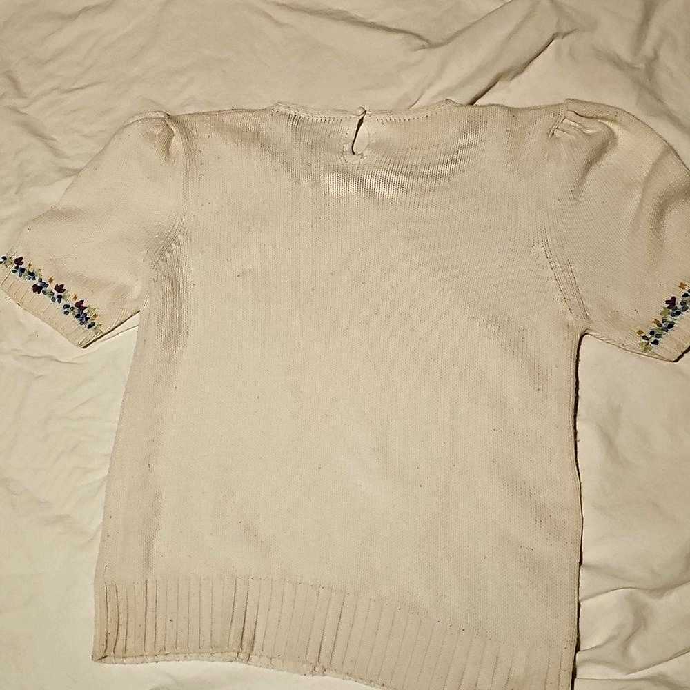 Vintage L.L.Bean Hand Embroidered Floral Sweater Cream Cotton Cottagecore - Picture 4 of 4